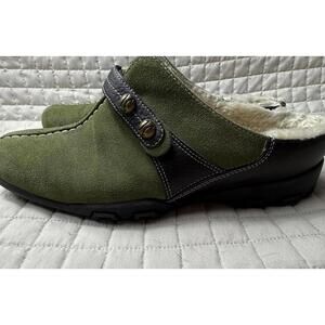 Cole Haan Women's Shoes Size 8B Sherpa Lined Leather Suede Green Mules Slip On